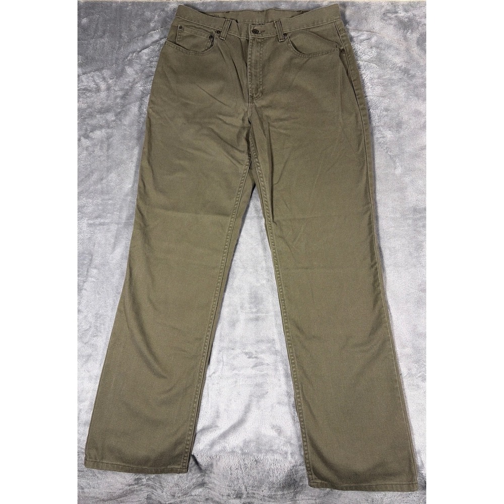 LL Bean Mens 34x34 Canvas Work Pants Olive Green Khaki Cotton Straight Leg